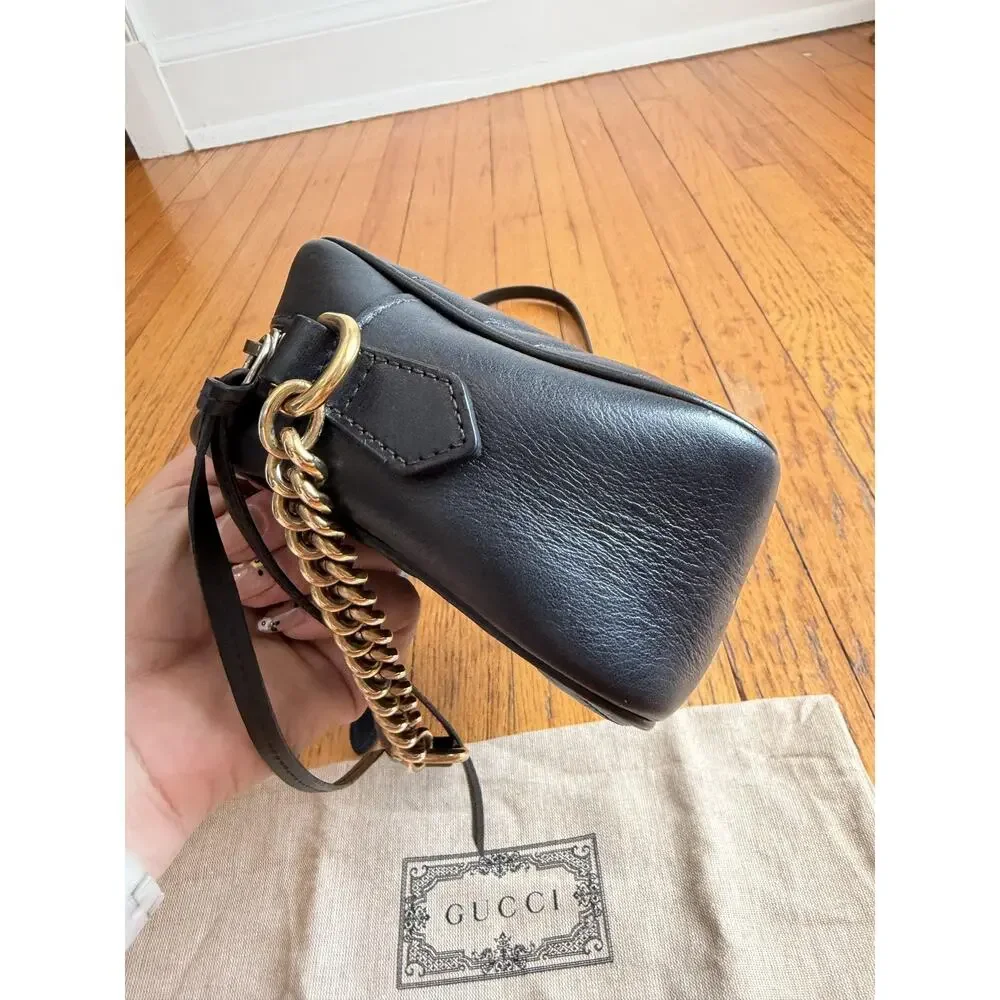 Gucci Crossbody Bag Womens Small Black Leather GG Marmont Camera Made In Italy - Picture 5 of 16